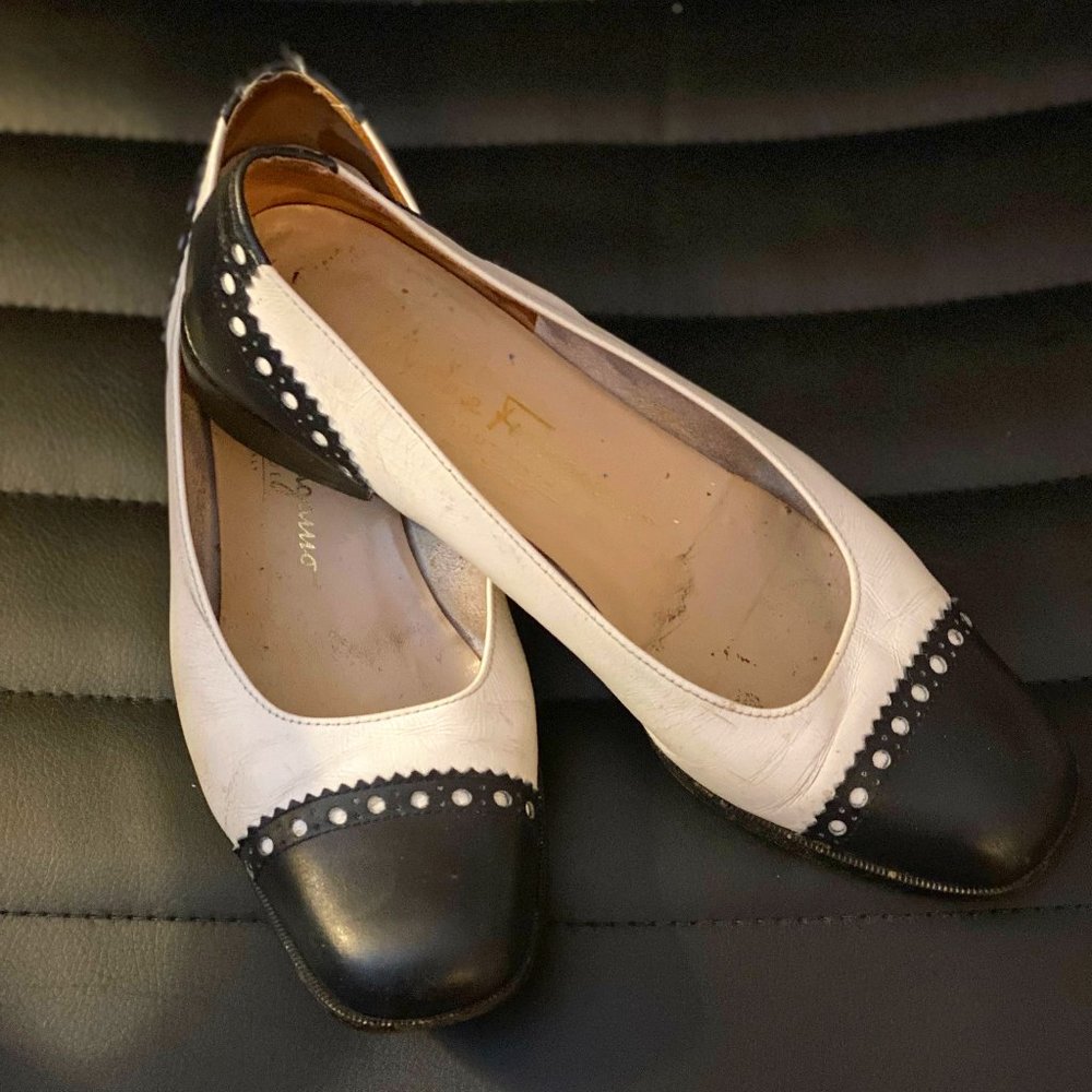 Salvatore Ferragamo Blue and White Spectator Flats